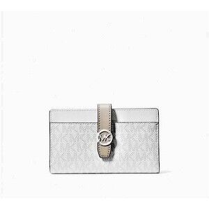 New Michael Kors Greenwich Medium Signature Logo Wallet Optic White Multi